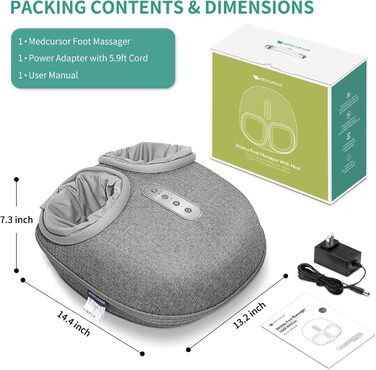 Масажер для ніг Medcursor з підігрівом: глибокий масаж, розслаблення м'язів та зняття втоми. Регулювання інтенсивності для дому та офісу (сірий)