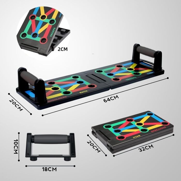 Багатофункціональна дошка для віджимань 12 в 1 з ручками, складаний тренажер для м'язів грудей, спини та плечей для дому, фітнес-набір для чоловіків та жінок