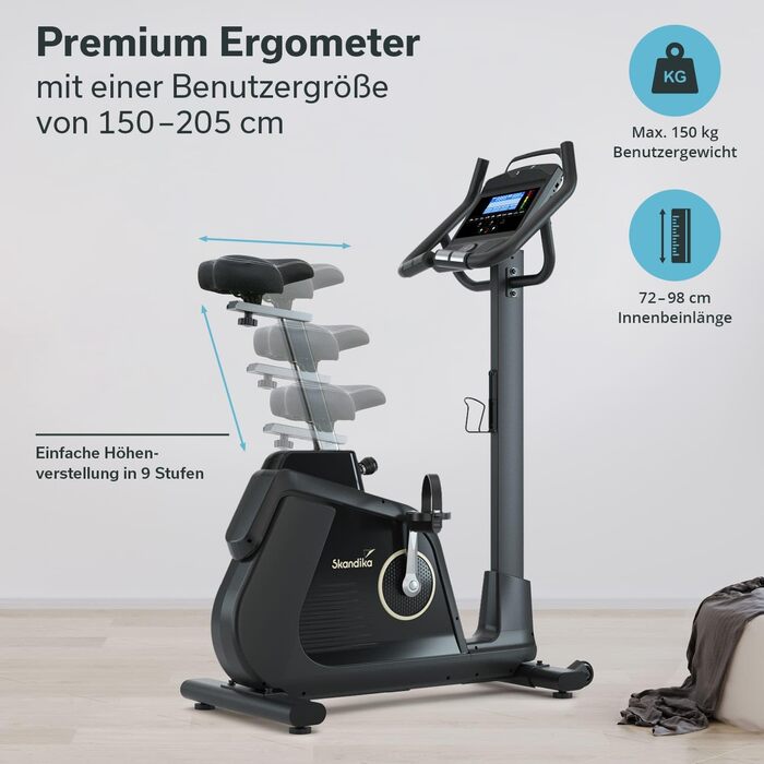 Велотренажер Skandika P14 з екраном, Bluetooth, додатком, до 150 кг – домашній ергометр для фітнесу