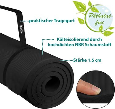 Йога мат ALPIDEX Extra Dick 1,5 см: неслизька фітнес-мат для йоги, пілатесу, гімнастики, HIIT, фізіотерапії та тренувань. Чорний, 190 x 100 x 1.5 см. З електронною книгою. Без фталатів.