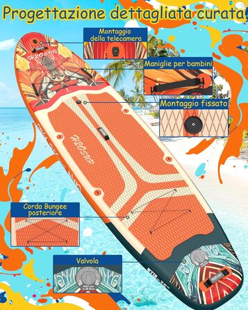 Надувний SUP-борд H2OSUP Stand Up Paddling Board - широка дошка для паділбордингу з преміум аксесуарами, стабільна для будь-якого рівня підготовки (Помаранчевий)