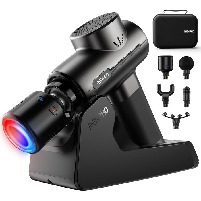 Масажер RENPHO з підігрівом та охолодженням, Bluetooth та станцією зарядки. Перкусійний масаж глибоких тканин для м'язів. Active+ Thermacool Deluxe