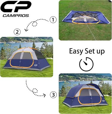 Намет сімейний CAMPROS Campingzelt 6 для 8 осіб, водонепроникний, 366x274x193 см, швидкий монтаж, 4 сезони, блакитний