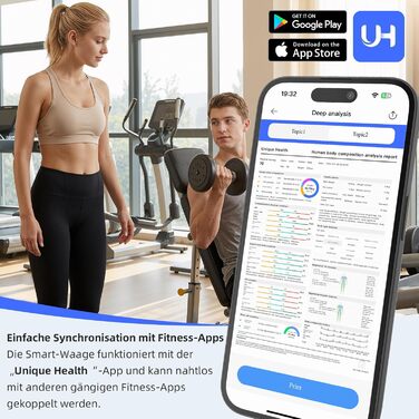 Вага для вимірювання жиру в тілі з 8 електродами, персональна вага з великим дисплеєм, Bluetooth, аналіз складу тіла, 180 кг, BMI, протеїн, BMR