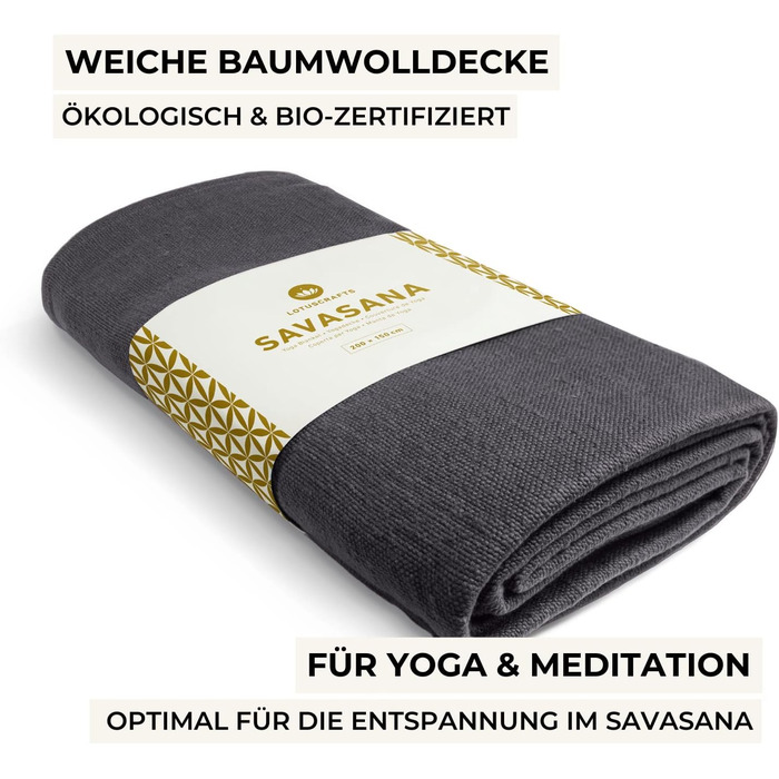 Ковдра для йоги Lotuscrafts Savasana 200x150 см, 100% бавовна, міцна медитаційна ковдра для релаксації