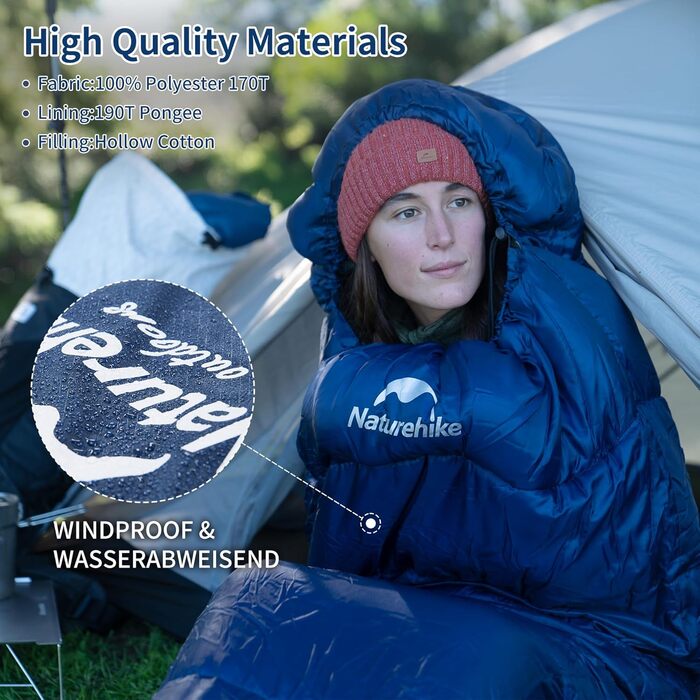 Спальний мішок Naturehike Penguin - блакитний, для дорослих, ультра-теплий, бавовняний, для кемпінгу та дому