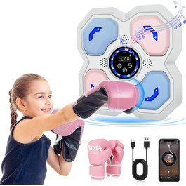 Музичний боксерський тренажер з рукавичками, настінний, Bluetooth, Smart, рожевий/блакитний