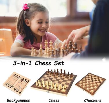 Дерев'яний шаховий набір 3 в 1, складаний, міжнародні шахи, для подорожей, вечірок, сім'ї, дітей та дорослих, 39x39 см