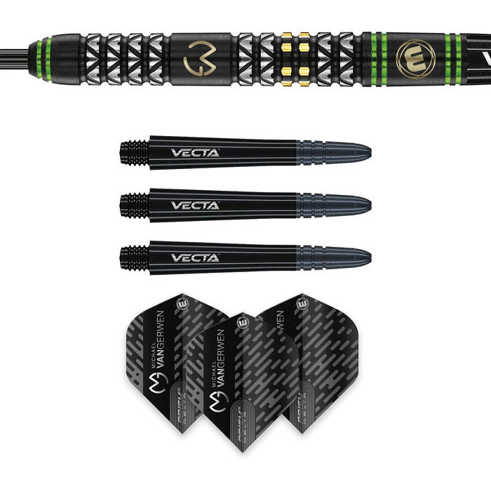 Дротики WINMAU Michael Van Gerwen Vantage 23 г вольфрамові з сталевим наконечником, комплект з оперенням Prism і стержнями Vecta