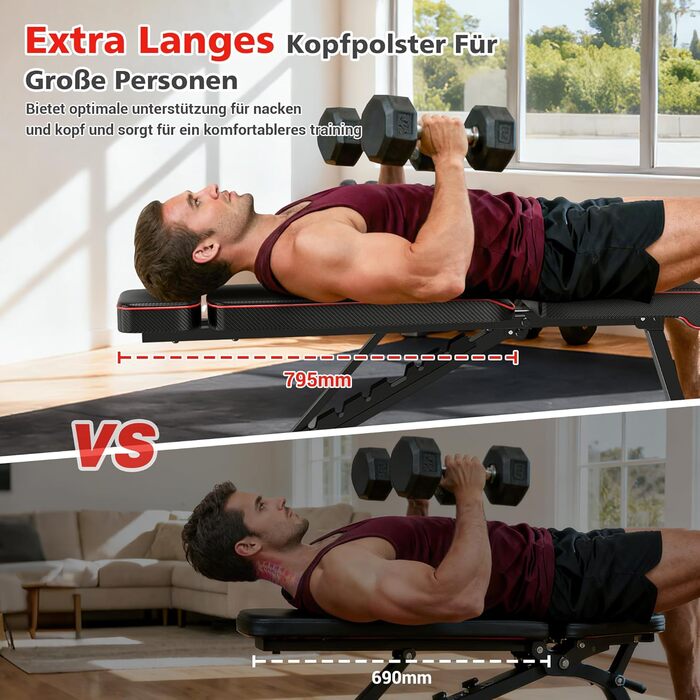 Тренувальна лава XDDIAS з 10-рівневим регулюванням, подовжена підголовник, складна до 360 кг, для дому.