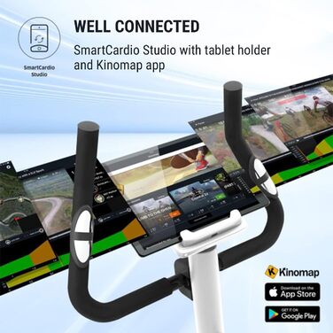 Велотренажер KLAR FIT Myon Cycle з маховиком 12 кг, ремінний привід SilentBelt, 8 рівнів навантаження, вимірювач пульсу, регульована висота сидіння, підставка для планшета, білий