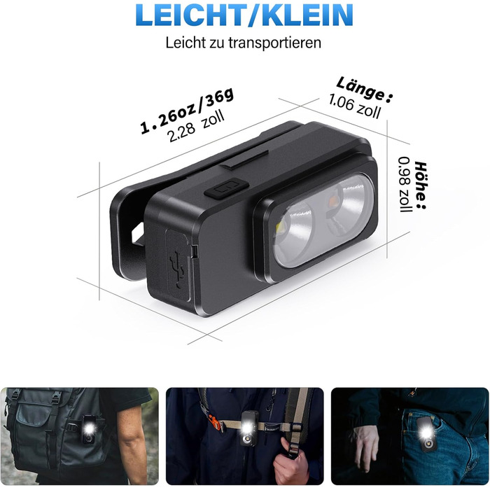 LED налобний ліхтар Sidark з акумулятором, 2 шт. - 8 режимів, сенсор, водонепроникність IPX7, магнітний, для кемпінгу та активного відпочинку