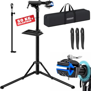 Підставка для збирання велосипедів Monzana® Profi: сталева, складна, регульована по висоті, 50 кг, для E-bike, з органайзером для інструментів та мішком для багажу