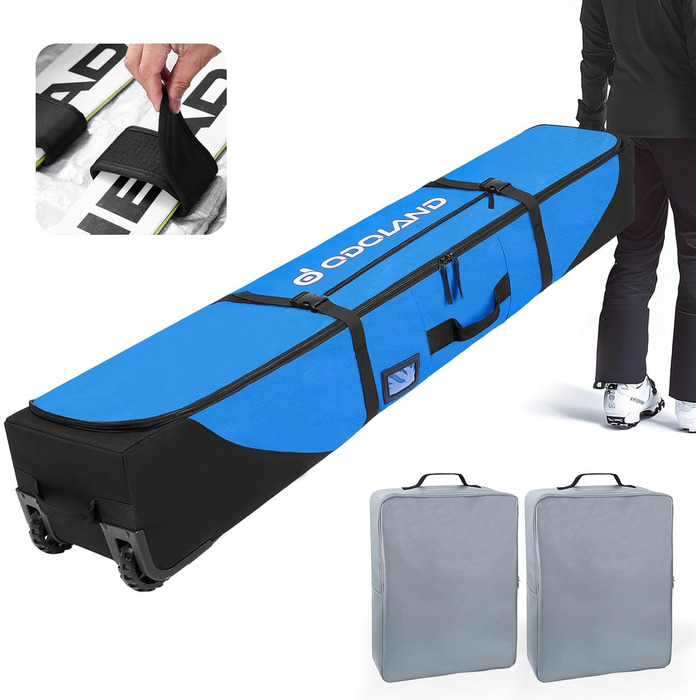 Чохол для лиж на колесах Odoland, водонепроникний, для подорожей літаком, 190 см (синій)