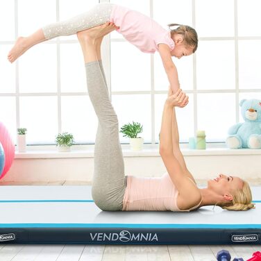 Гімнастичний надувний мат VENDOMNIA Airtrack 300×100×10 см, лілово-сірий, електрична помпа, сумка, для фітнесу, йоги, спорту, тумблінгу