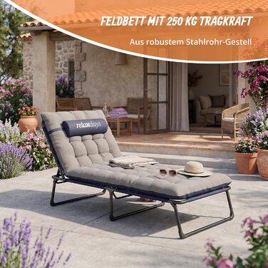 Ліжко похідне Relaxdays складане з матрацом, подушкою під шию, тримачем для телефону, до 250 кг, 26x190x72 см, блакитне