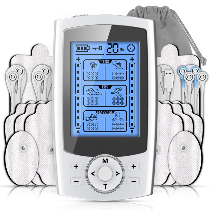 EMS масажер TENS: електрична стимуляція м'язів з 36 програмами, 10 електродів для ніг, спини, плечей