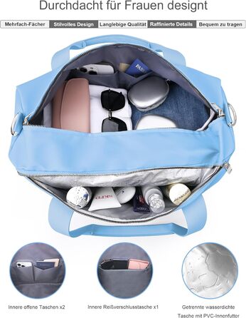 Спортивна сумка 16 дюймів для жінок та дітей з відділенням для взуття та водонепроникним розділенням, фіолетовий колір, 16 розмірів (19 розмірів-блакитний)