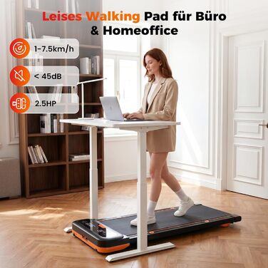 Бігова доріжка для дому з нахилом 7%, Walking Pad 5: реабілітація, 5 рівнів вібрації, під стіл з додатковою ручкою, LED, 2.5HP, швидкість до 7.5 км/год, управління з пульта, до 136 кг, з APP