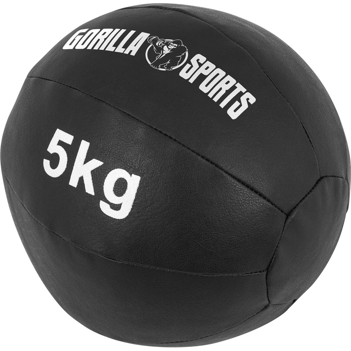 Медичний м'яч GORILLA SPORTS® - 1-10 кг, з шкіри, чорний. Тренувальний, фітнес, вантажний м'яч, Slam Ball. Окремо/Набір. Діаметр 29 см