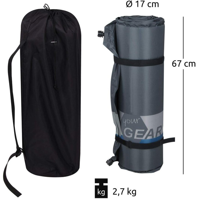 Каремат самонадувний your GEAR ISO 700 200x63x7 см для кемпінгу, пляжу, гостей - водонепроникний, легкий, з піною 7 см