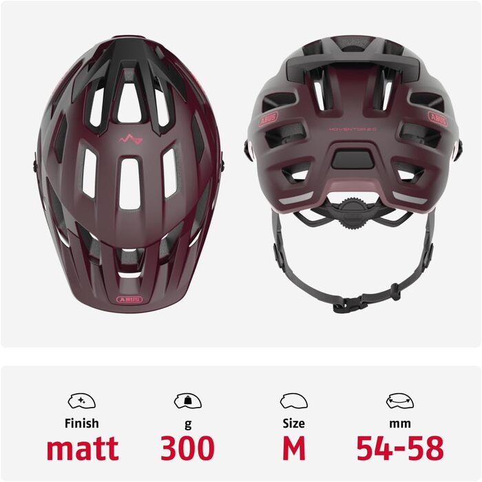 Велосипедний шолом ABUS Moventor 2.0 для MTB, універсальний, темно-червоний, розмір M (54-58 см), для жінок і чоловіків, комфортний All-Mountain