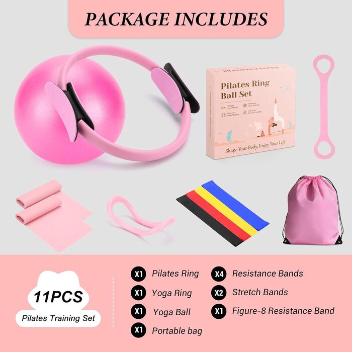 Набір для пілатесу Jazcimdo 10 в 1: м'яч, кільце та аксесуари для дому. Ідеально для жінок, йоги та фітнесу.