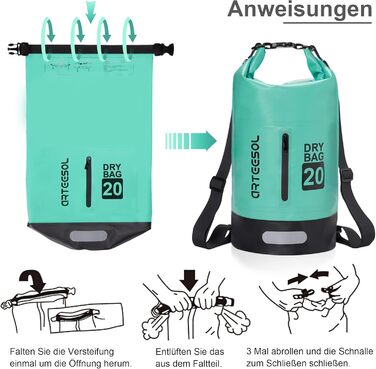 Водонепроникний мішок Blackace Arteesol Dry Bag 5L/10L/30L - міцний Packsack з регульованим ремінцем для водних видів спорту (Мінт, 20L)