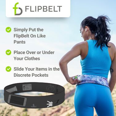 FlipBelt Klassischer Laufgürtel: Пояс для бігу, поясна сумка для жінок та чоловіків, без натирань, для телефону, вологовідвідний, L Carbon