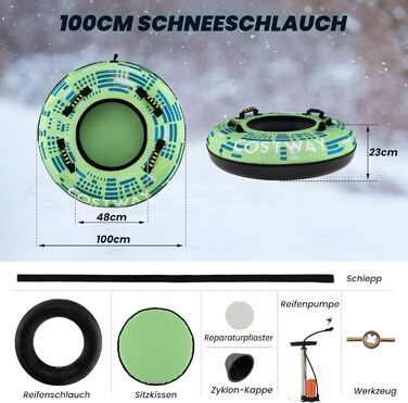 Надувний зимовий санки-кільце з тросом, 100 см, Costway. Ідеально для дітей та дорослих. Зручні ручки та насос в комплекті.