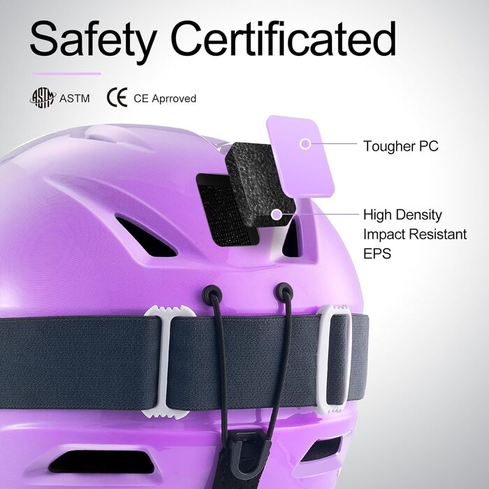 Шолом для гірських лиж та сноуборду Odoland з маскою, регульований розмір, захист вух, для чоловіків, жінок та підлітків, S (54-56 см), колір: градієнт фіолетовий