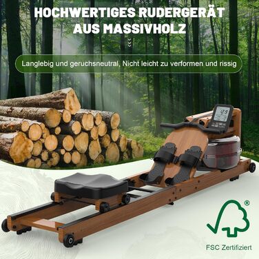 Гребний тренажер Kitopa RW719-50 з водою, для дому, з Bluetooth, Kinomap (30 днів)