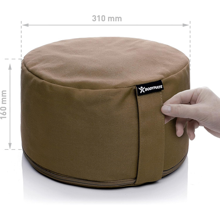 Подушка для йоги та медитації BODYMATE кругла 31 см, шоколадного кольору, з гречаним лушпинням, бавовняний чохол