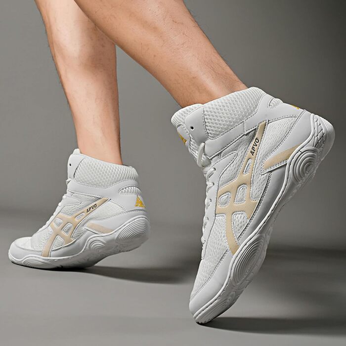 Чоловічі боксерські туфлі Pro для боротьби, дихаючі, неслизькі, зручні, хай-топ, фітнес-туфлі, взуття для тренувань, зала, бодібілдинг (41 EU, White A)