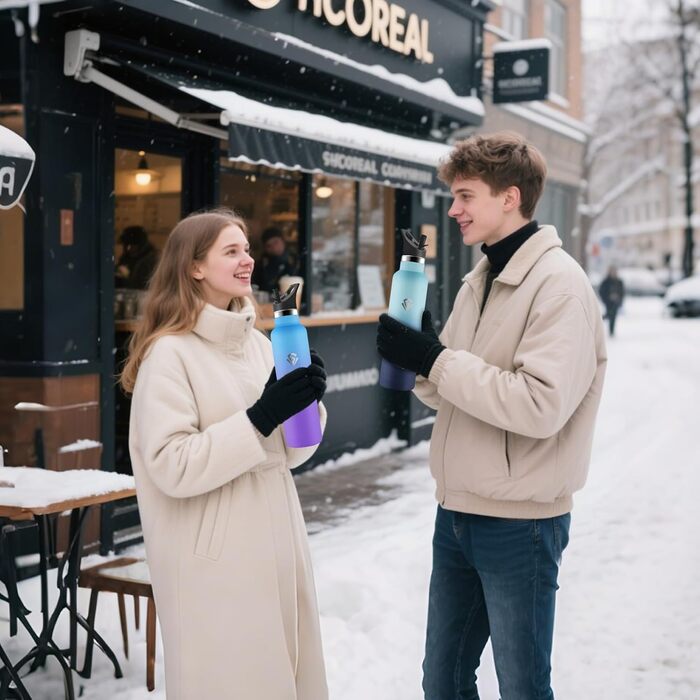 Термос-пляшка 1000 мл, нержавіюча сталь, з соломкою, без BPA, подвійні стінки, для води та газованих напоїв (блакитний & фіолетовий)