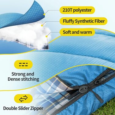 Спальний мішок Bessport зимовий для дорослих, 3-4 сезони, легкий, ультралегкий, компактний, водонепроникний, для кемпінгу, трекінгу та подорожей, блакитний