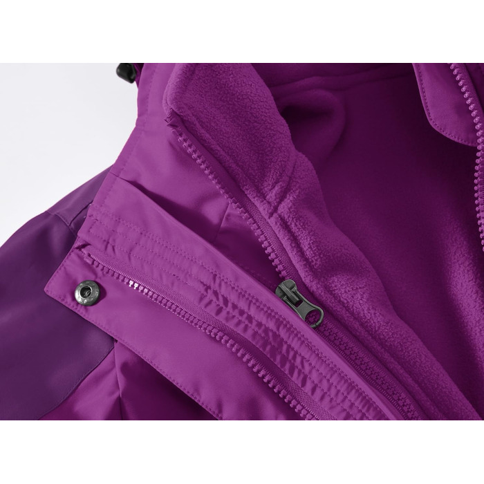 Жіноча 3-в-1 куртка Ysento: водонепроникна, вітрозахисна, з флісовою підкладкою та знімна капюшон. Функціональна зимова куртка для активного відпочинку. Розмір M, фіолетовий колір.