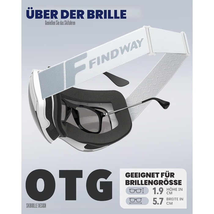 Лижна маска Findway для людей в окулярах (OTG) з магнітними змінними лінзами, поляризаційна, протизапотівання, універсальна для сноуборду та гірських лиж
