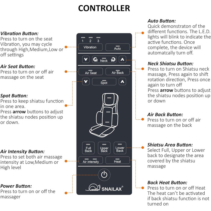 Масажне крісло Snailax Shiatsu з підігрівом, масажер для спини, шиї та плечей, електричний, для дому, подарунок