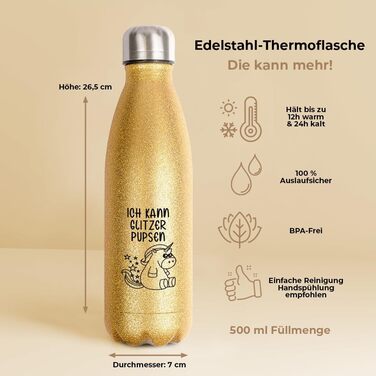 Термобутилка з нержавіючої сталі з глітером, золота, BPA-Free, подарунок, напис «Я можу пукати глітером. А ти?»