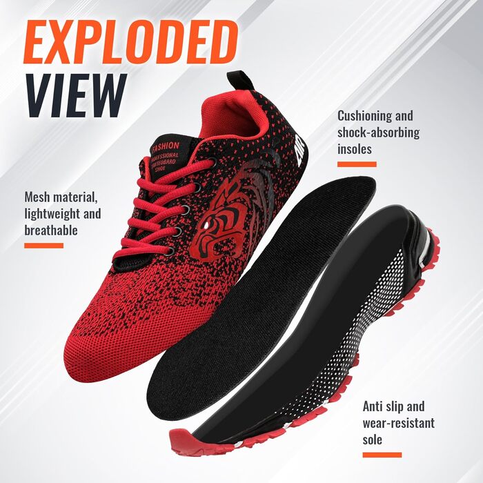 Чоловічі кросівки ASHION для бігу та занять спорту: дихаючі, легкі, червоні (46 EU)
