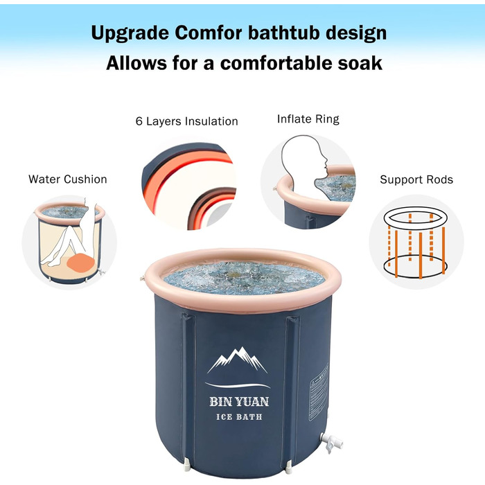 Надувна складана ванна 75x75 см для еко-відпочинку: ванна для льодяного душу, SPA, сауни та відпочинку на природі