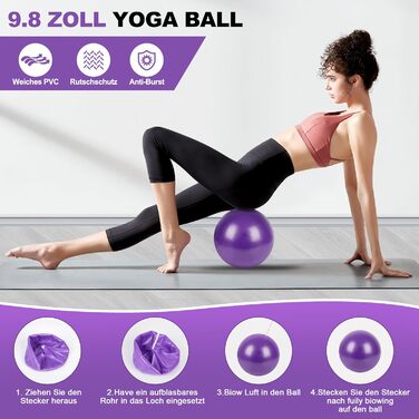 Набір для пілатесу: кільце, фітнес-м'яч, турнік для стегон, еспандер у формі 8, ремінь для йоги та стрейчингу. Фітнес-обладнання для дому. Колір: фіолетовий