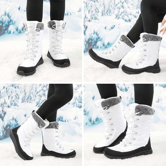 Зимові чоботи для жінок водонепроникні, зручні, теплі, з підкладкою, непромокаючі, зимові черевики, антиковзні, легкі, для піших прогулянок, трекінгу, відпочинку, снігові чоботи, середньої висоти, 37-42 EU (Білий, 41 EU)