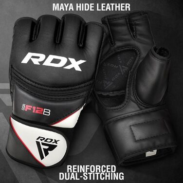 Професійні рукавички RDX для MMA, греплінгу та спарингу, штучна шкіра Maya Hide, кікбоксинг, єдиноборства, з підкладкою, для боксу, муай-тай, тренувань на мішку, чоловічі та жіночі, розмір L, чорні