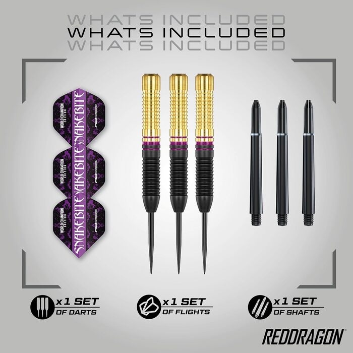 Дротики для дартсу Red Dragon Peter Wright Snakebite Brass з латуні, сталевий наконечник, фіолетові