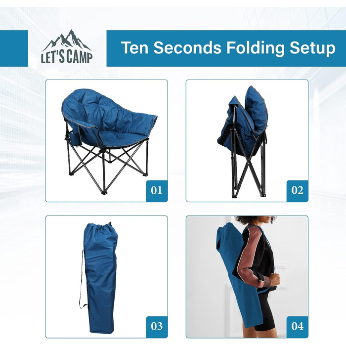 Розкладне крісло-мішок для кемпінгу LET'S CAMP Moonchair з сумкою-холодильником, тканина Оксфорд, темно-синій