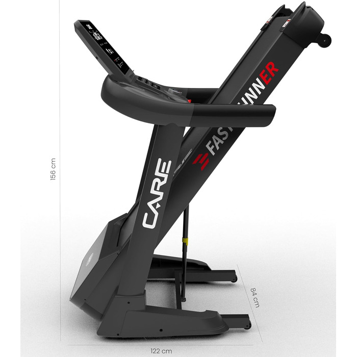 CARE FITNESS Fast Runner SP: Електричний біговий тренажер з регулюванням нахилу та складний - до 22 км/год, 20 рівнів нахилу, 57 програм, Kinomap