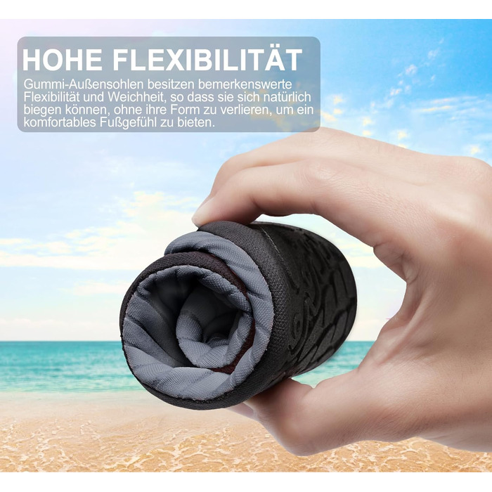 Водні шкарпетки для плавання та відпочинку на пляжі - чоловічі та жіночі (40 EU, смужки сірого кольору)