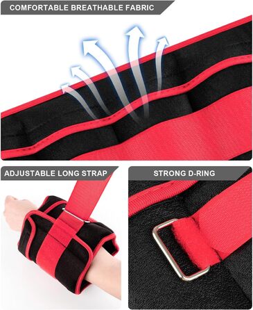 Гантелі-манжети Fragraim для ніг та рук, регульовані ваги, комплект (2 шт.), 1,5 кг/2 кг/3 кг/4 кг/5 кг/6 кг/8 кг/10 кг, для зап'ястя та щиколоток, комплект